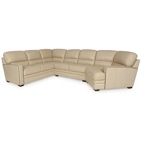 Contemporary Cream Leather Sectional